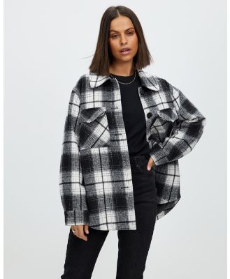 Atmos&Here - Abby Oversized Wool Blend Shacket - Coats & Jackets (Black Check) Abby Oversized Wool Blend Shacket