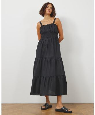 Atmos&Here - Alison Tiered Linen Blend Midi Dress - Dresses (Black) Alison Tiered Linen Blend Midi Dress