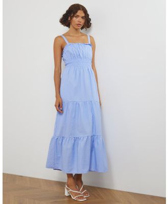 Atmos&Here - Alison Tiered Linen Blend Midi Dress - Dresses (Serenity Blue) Alison Tiered Linen Blend Midi Dress