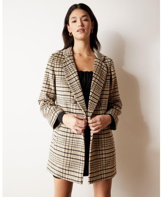 Atmos&Here - Check Wool Blend Coat - Coats & Jackets (Camel Check) Check Wool Blend Coat