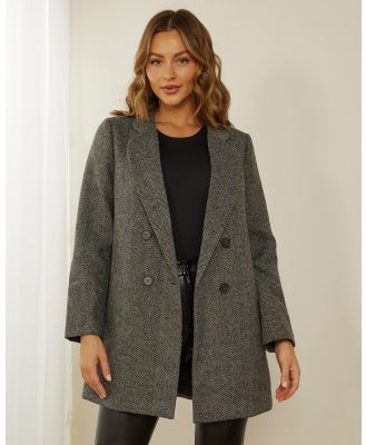 Atmos&Here - Check Wool Blend Coat - Coats & Jackets (Charocal Herringbone) Check Wool Blend Coat