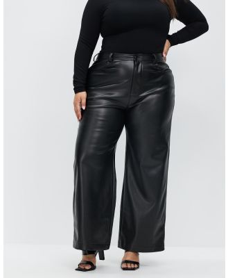 Atmos&Here Curvy - Ciara Wide Leg Leather Look Pants - Pants (Black) Ciara Wide Leg Leather Look Pants