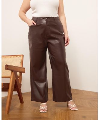 Atmos&Here Curvy - Ciara Wide Leg Leather Look Pants - Pants (Chocolate) Ciara Wide Leg Leather Look Pants