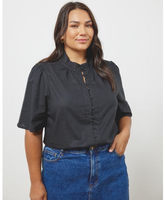 Atmos&Here Curvy - Erin Linen Blend Shirt - Tops (Black) Erin Linen Blend Shirt