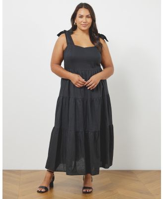 Atmos&Here Curvy - Gloria Tie Shoulder Linen Blend Midi Dress - Dresses (Black) Gloria Tie Shoulder Linen Blend Midi Dress