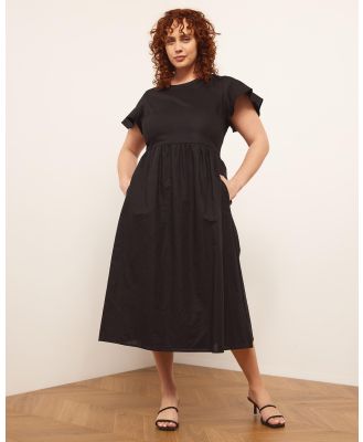 Atmos&Here Curvy - Greta Flutter Sleeve Linen Blend Midi Dress - Dresses (Black) Greta Flutter Sleeve Linen Blend Midi Dress