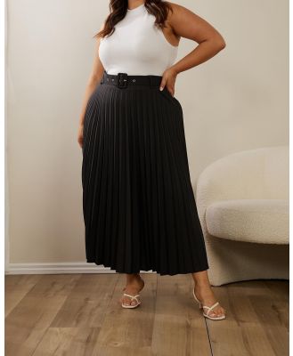 Atmos&Here Curvy - Hailey Pleated Belt Midi Skirt - Pleated skirts (Black) Hailey Pleated Belt Midi Skirt