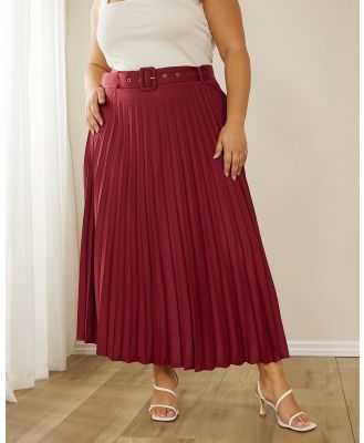 Atmos&Here Curvy - Hailey Pleated Belt Midi Skirt - Pleated skirts (Wine) Hailey Pleated Belt Midi Skirt