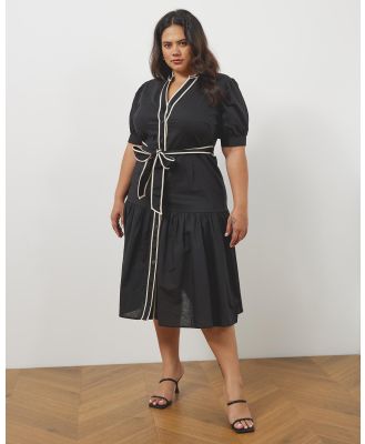 Atmos&Here Curvy - Hazel Linen Blend Belted Maxi Dress - Dresses (Black & White) Hazel Linen Blend Belted Maxi Dress