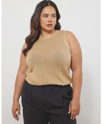 Atmos&Here Curvy - Honeycomb Organic Cotton Knitted Top - Tops (Tan) Honeycomb Organic Cotton Knitted Top