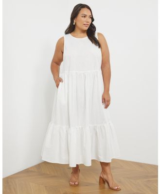 Atmos&Here Curvy - Hope Linen Blend Tiered Midi Dress - Dresses (White) Hope Linen Blend Tiered Midi Dress