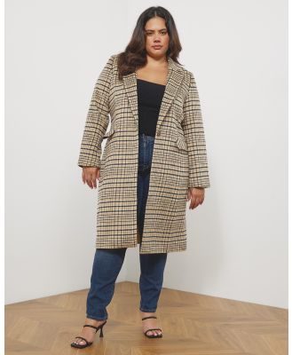Atmos&Here Curvy - Jacquie Longline Wool Blend Coat - Coats & Jackets (Camel Check) Jacquie Longline Wool Blend Coat