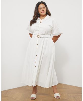 Atmos&Here Curvy - Kirrie Linen Blend Belted Midi Dress - Dresses (White) Kirrie Linen Blend Belted Midi Dress