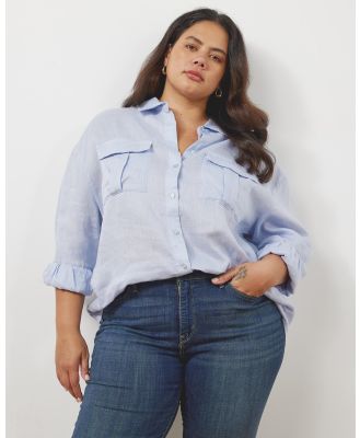 Atmos&Here Curvy - Oversized Linen Pocket Shirt - Tops (Soft Blue) Oversized Linen Pocket Shirt