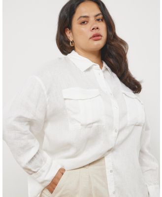 Atmos&Here Curvy - Oversized Linen Pocket Shirt - Tops (White) Oversized Linen Pocket Shirt