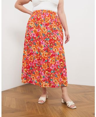 Atmos&Here Curvy - Sophie Linen Blend Skirt - Skirts (Red Floral) Sophie Linen Blend Skirt