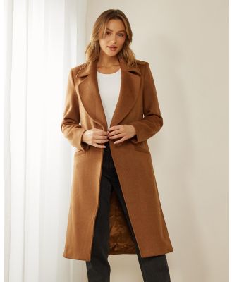 Atmos&Here - Eva Wool Blend Double Breasted Coat - Coats & Jackets (Dark Tan) Eva Wool Blend Double Breasted Coat