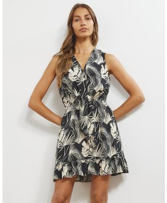 Atmos&Here - Hailie Tie Front Mini Dress - Printed Dresses (Black Palm) Hailie Tie Front Mini Dress