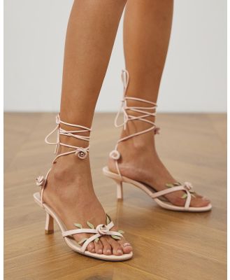 Atmos&Here - Iona Tie Up Heels - Mid-low heels (Light Pink Leather) Iona Tie Up Heels