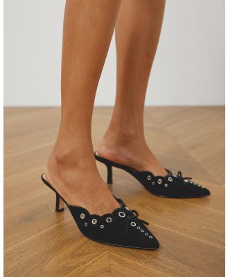 Atmos&Here - Isa Studded Suede Mules - Mid-low heels (Black Suede) Isa Studded Suede Mules