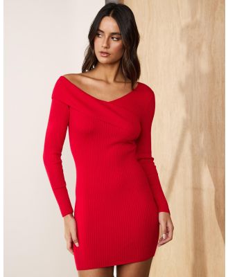 Atmos&Here - Joelle Asymmetric Knit Mini Dress - Dresses (Cherry Red) Joelle Asymmetric Knit Mini Dress