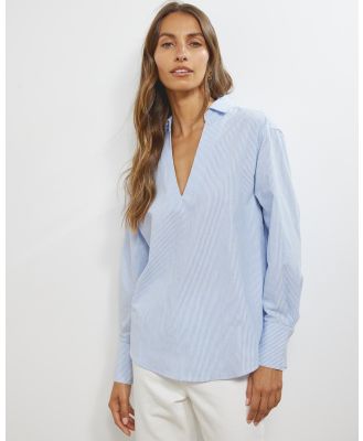 Atmos&Here - Linen Blend Stripe Shirt - Tops (Blue & White Stripe) Linen Blend Stripe Shirt