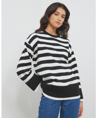 Atmos&Here - Madaline Long Line Stripe Knit Jumper - Jumpers & Cardigans (Black With Cream Stripe) Madaline Long Line Stripe Knit Jumper