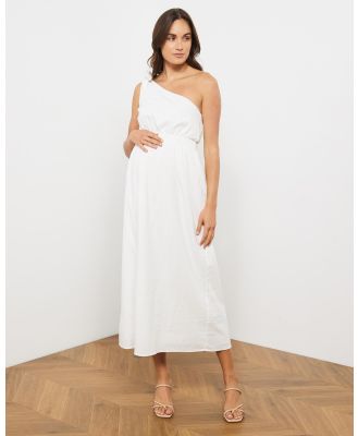 Atmos&Here Maternity  - Bella Linen Blend Maternity Midi Dress - Dresses (White) Bella Linen Blend Maternity Midi Dress