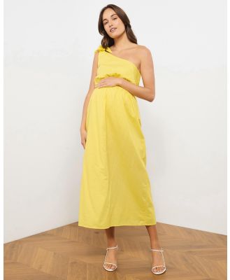 Atmos&Here Maternity  - Bella Linen Blend Maternity Midi Dress - Dresses (Yellow) Bella Linen Blend Maternity Midi Dress