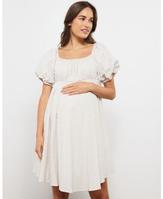 Atmos&Here Maternity  - Emmy Maternity Mini Dress - Dresses (Beige Stripe) Emmy Maternity Mini Dress
