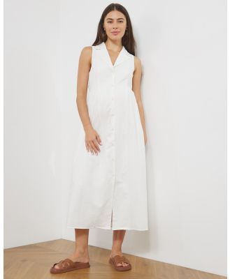 Atmos&Here Maternity  - Maternity Riley Linen Blend Midi Dress - Dresses (White) Maternity Riley Linen Blend Midi Dress