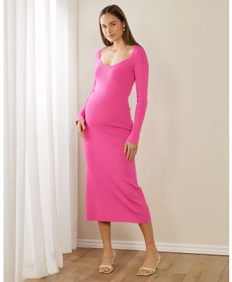 Atmos&Here Maternity  - Sara Maternity Sweetheart Knit Midi Dress - Dresses (Pink) Sara Maternity Sweetheart Knit Midi Dress