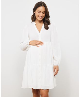 Atmos&Here Maternity  - Siena Maternity Tiered Mini Dress - Dresses (White) Siena Maternity Tiered Mini Dress