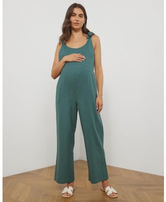 Atmos&Here Maternity  - Sofia Maternity Linen Blend Jumpsuit - Jumpsuits & Playsuits (Dark Green) Sofia Maternity Linen Blend Jumpsuit