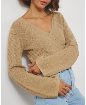 Atmos&Here - Organic Cotton Open Knit Crop - Tops (Tan) Organic Cotton Open Knit Crop