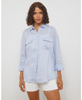 Atmos&Here - Oversized Linen Pocket Shirt - Tops (Soft Blue) Oversized Linen Pocket Shirt