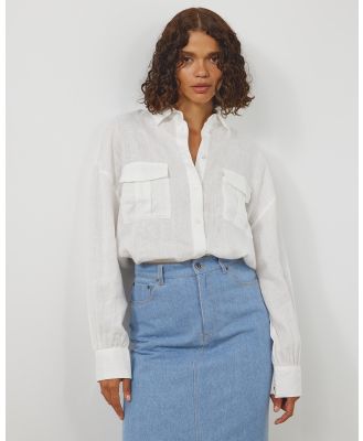 Atmos&Here - Oversized Linen Pocket Shirt - Tops (White) Oversized Linen Pocket Shirt