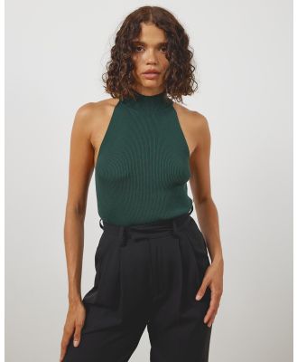 Atmos&Here - Viccy High Neck Knitted Top - Tops (Forest Green) Viccy High Neck Knitted Top