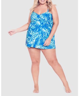 Avenue - Flared Print Swim Dress - One-Piece / Swimsuit (Blue) Flared Print Swim Dress