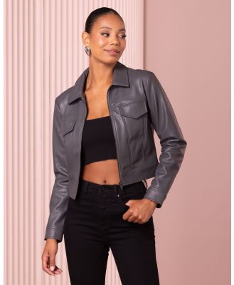 Azzurielle - Abby Vegan Leather Jacket - Coats & Jackets (Gunmetal) Abby Vegan Leather Jacket