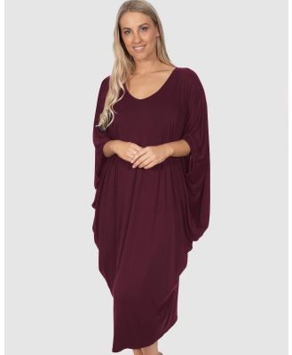 B Free Intimate Apparel - Bamboo V Neck Draped Dress - Sleepwear (Burgundy) Bamboo V Neck Draped Dress