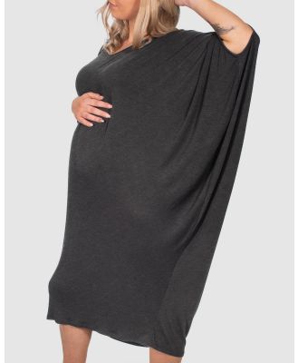 B Free Intimate Apparel - Maternity Bamboo V Neck Draped Dress - Sleepwear (Black) Maternity Bamboo V Neck Draped Dress
