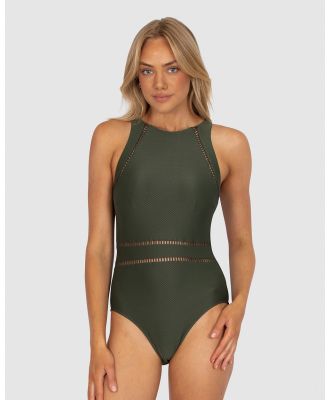Baku Swimwear - Rococco Plain High Neck One Piece Swimwear - One-Piece / Swimsuit (Green) Rococco Plain High Neck One Piece Swimwear