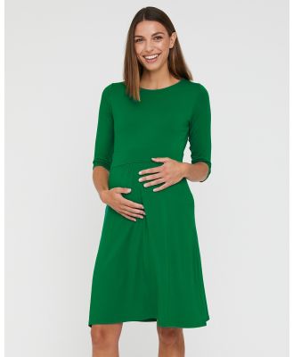 Bamboo Body - 3 4 Sleeve Beth Dress - Dresses (Green) 3-4 Sleeve Beth Dress