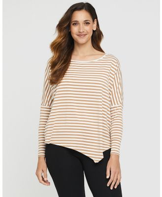 Bamboo Body - Bamboo Relax Boatneck Long Sleeve Top - Tops (Biscuit Stripe) Bamboo Relax Boatneck Long Sleeve Top