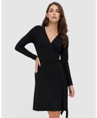 Bamboo Body - Long Sleeve Wrap Dress - Dresses (Black) Long Sleeve Wrap Dress