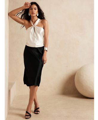 Banana Republic - Bias Cut Silk Midi Skirt - Denim skirts (BLACK) Bias-Cut Silk Midi Skirt