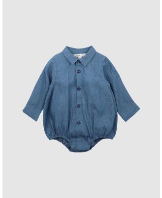 Bebe by Minihaha - Austin Chambray Shirt Bodysuit   Babies - Bodysuits (Indigo Blue) Austin Chambray Shirt Bodysuit - Babies