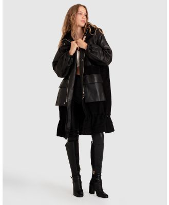 Belle & Bloom - Back to Black Oversized Leather Panelled Coat - Coats & Jackets (Black) Back to Black Oversized Leather Panelled Coat