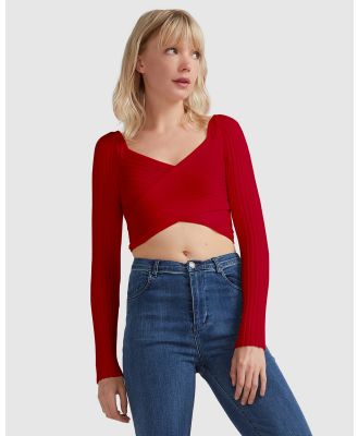 Belle & Bloom - Forget Me Not Knit Crop - Cropped tops (Red) Forget Me Not Knit Crop